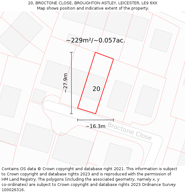 20, BROCTONE CLOSE, BROUGHTON ASTLEY, LEICESTER, LE9 6XX: Plot and title map