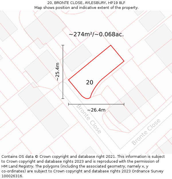 20, BRONTE CLOSE, AYLESBURY, HP19 8LF: Plot and title map