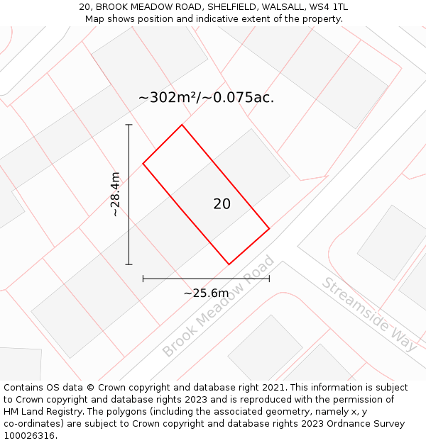 20, BROOK MEADOW ROAD, SHELFIELD, WALSALL, WS4 1TL: Plot and title map