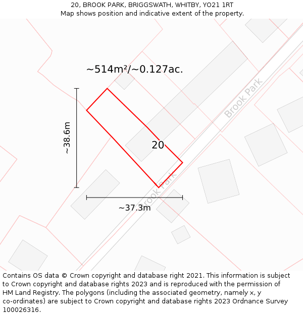 20, BROOK PARK, BRIGGSWATH, WHITBY, YO21 1RT: Plot and title map