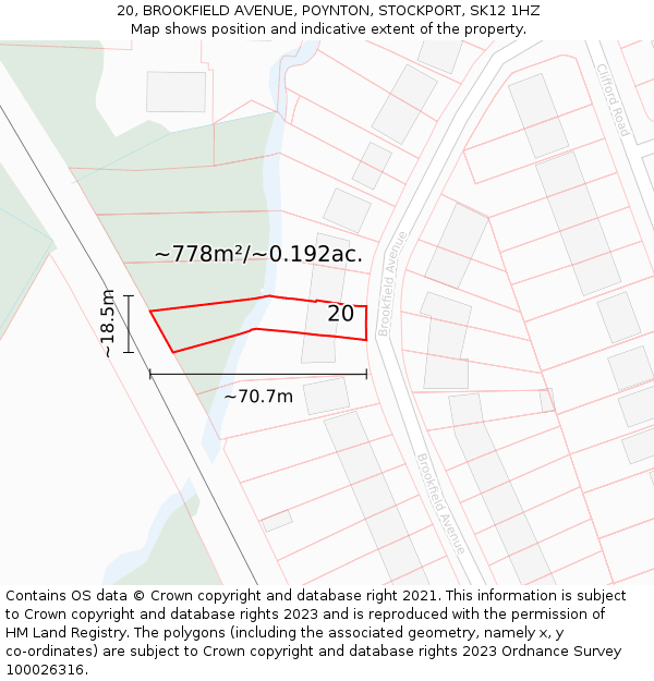 20, BROOKFIELD AVENUE, POYNTON, STOCKPORT, SK12 1HZ: Plot and title map