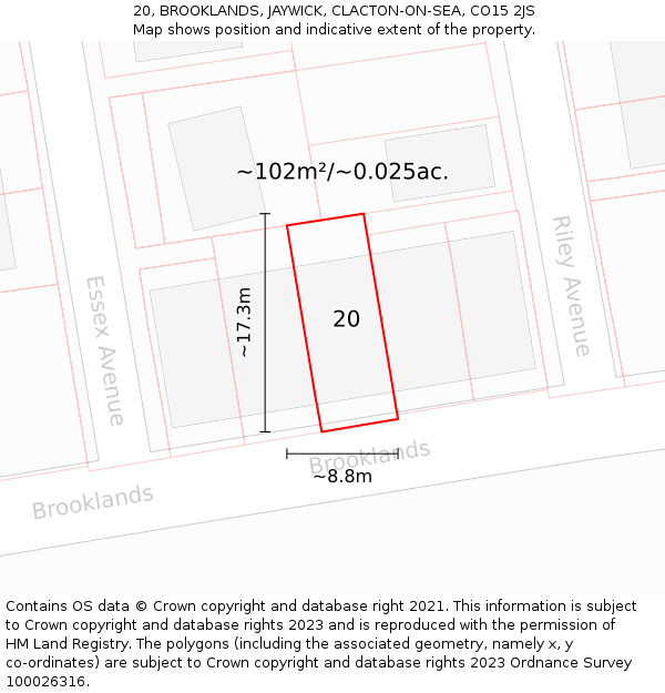 20, BROOKLANDS, JAYWICK, CLACTON-ON-SEA, CO15 2JS: Plot and title map