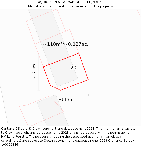 20, BRUCE KIRKUP ROAD, PETERLEE, SR8 4BJ: Plot and title map