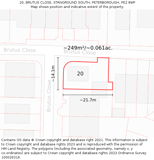 20, BRUTUS CLOSE, STANGROUND SOUTH, PETERBOROUGH, PE2 8WP: Plot and title map