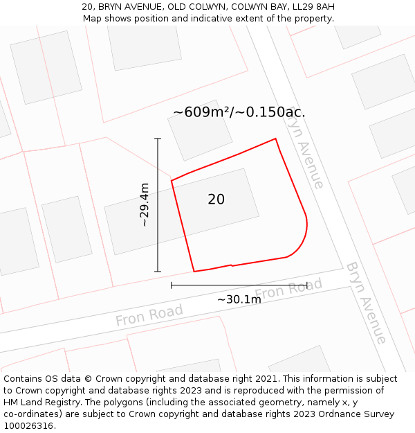 20, BRYN AVENUE, OLD COLWYN, COLWYN BAY, LL29 8AH: Plot and title map