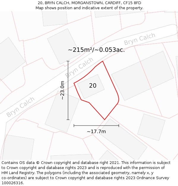 20, BRYN CALCH, MORGANSTOWN, CARDIFF, CF15 8FD: Plot and title map