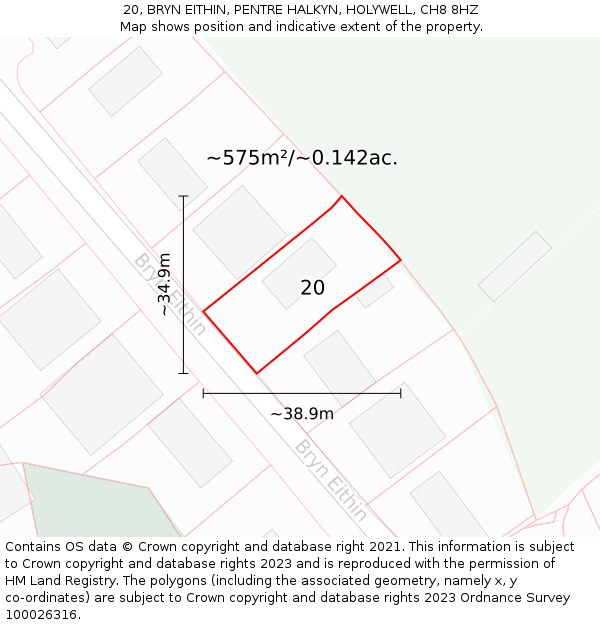 20, BRYN EITHIN, PENTRE HALKYN, HOLYWELL, CH8 8HZ: Plot and title map
