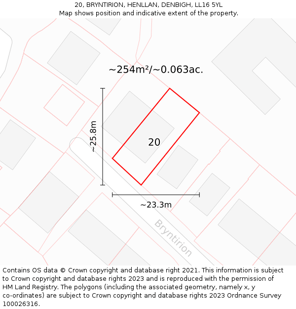 20, BRYNTIRION, HENLLAN, DENBIGH, LL16 5YL: Plot and title map