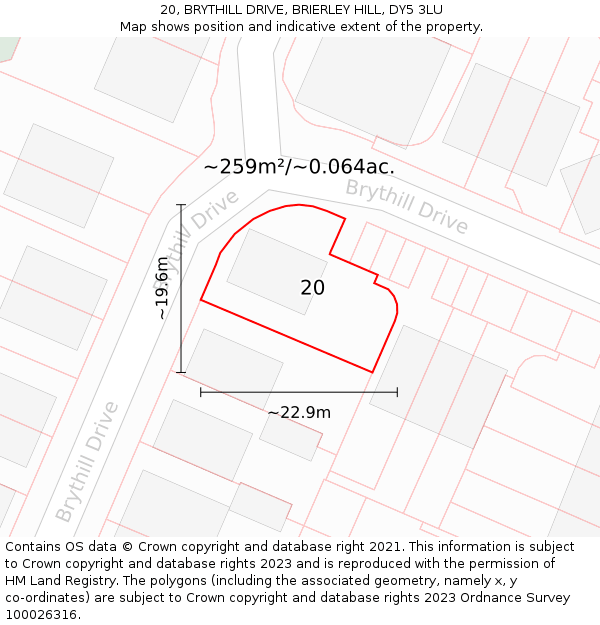 20, BRYTHILL DRIVE, BRIERLEY HILL, DY5 3LU: Plot and title map