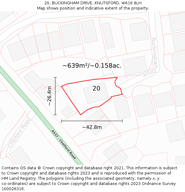20, BUCKINGHAM DRIVE, KNUTSFORD, WA16 8LH: Plot and title map