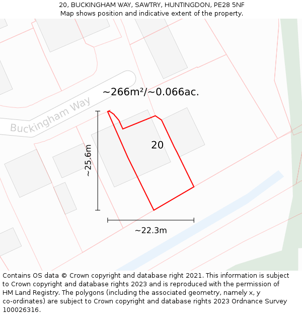 20, BUCKINGHAM WAY, SAWTRY, HUNTINGDON, PE28 5NF: Plot and title map