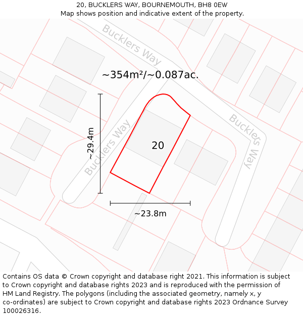 20, BUCKLERS WAY, BOURNEMOUTH, BH8 0EW: Plot and title map