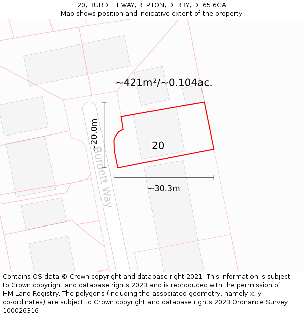 20, BURDETT WAY, REPTON, DERBY, DE65 6GA: Plot and title map