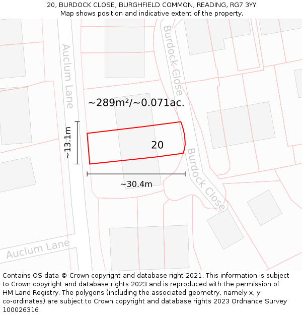 20, BURDOCK CLOSE, BURGHFIELD COMMON, READING, RG7 3YY: Plot and title map