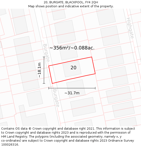 20, BURGATE, BLACKPOOL, FY4 2QH: Plot and title map