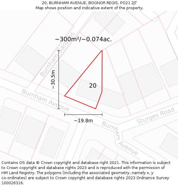 20, BURNHAM AVENUE, BOGNOR REGIS, PO21 2JT: Plot and title map