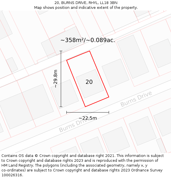 20, BURNS DRIVE, RHYL, LL18 3BN: Plot and title map