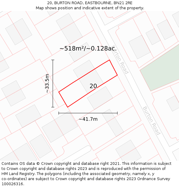 20, BURTON ROAD, EASTBOURNE, BN21 2RE: Plot and title map