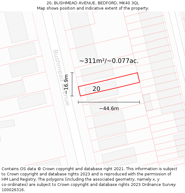 20, BUSHMEAD AVENUE, BEDFORD, MK40 3QL: Plot and title map