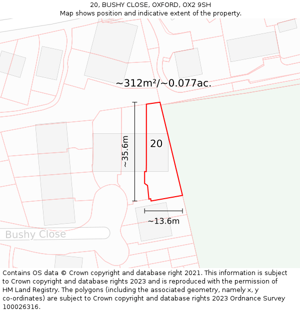 20, BUSHY CLOSE, OXFORD, OX2 9SH: Plot and title map