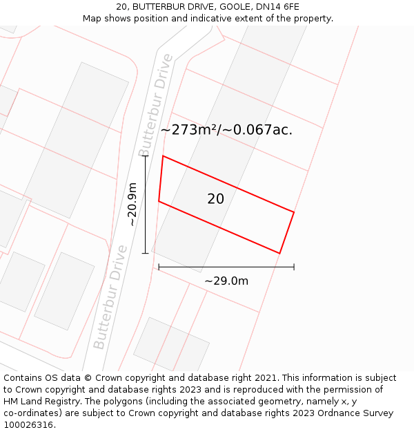 20, BUTTERBUR DRIVE, GOOLE, DN14 6FE: Plot and title map