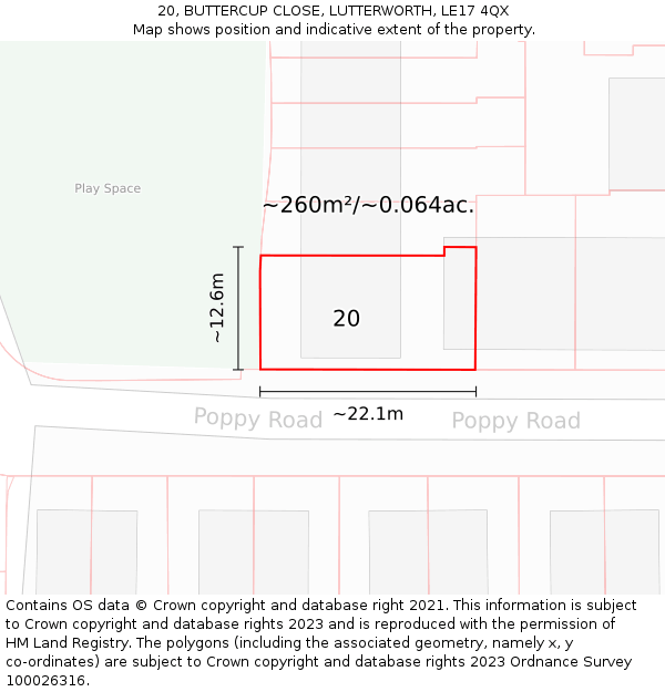 20, BUTTERCUP CLOSE, LUTTERWORTH, LE17 4QX: Plot and title map