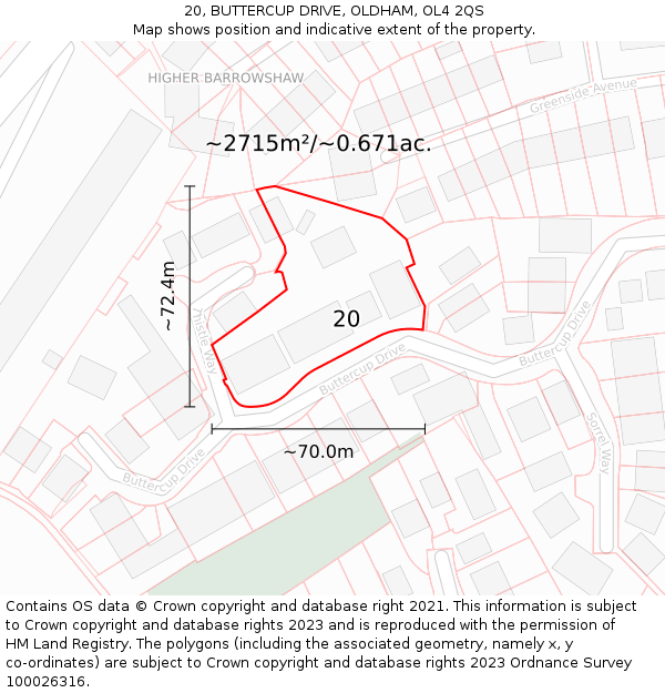 20, BUTTERCUP DRIVE, OLDHAM, OL4 2QS: Plot and title map