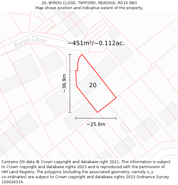 20, BYRON CLOSE, TWYFORD, READING, RG10 0BG: Plot and title map
