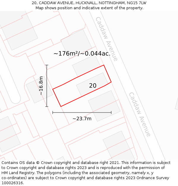 20, CADDAW AVENUE, HUCKNALL, NOTTINGHAM, NG15 7LW: Plot and title map