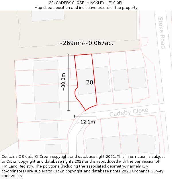 20, CADEBY CLOSE, HINCKLEY, LE10 0EL: Plot and title map