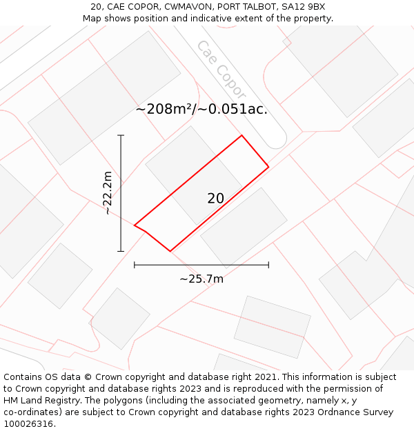 20, CAE COPOR, CWMAVON, PORT TALBOT, SA12 9BX: Plot and title map
