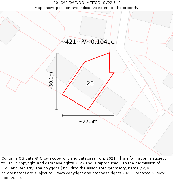 20, CAE DAFYDD, MEIFOD, SY22 6HF: Plot and title map