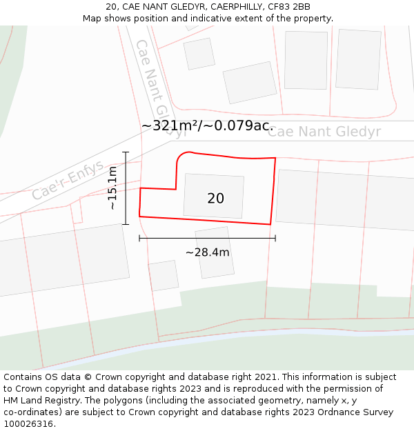 20, CAE NANT GLEDYR, CAERPHILLY, CF83 2BB: Plot and title map