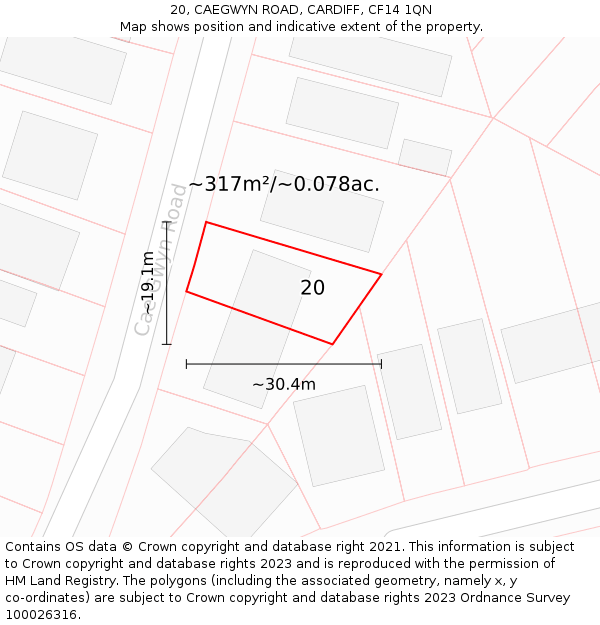 20, CAEGWYN ROAD, CARDIFF, CF14 1QN: Plot and title map