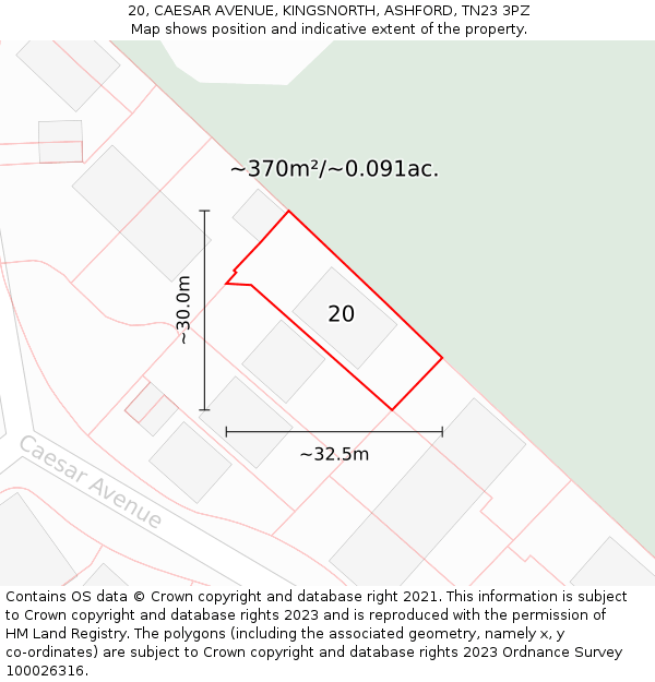 20, CAESAR AVENUE, KINGSNORTH, ASHFORD, TN23 3PZ: Plot and title map