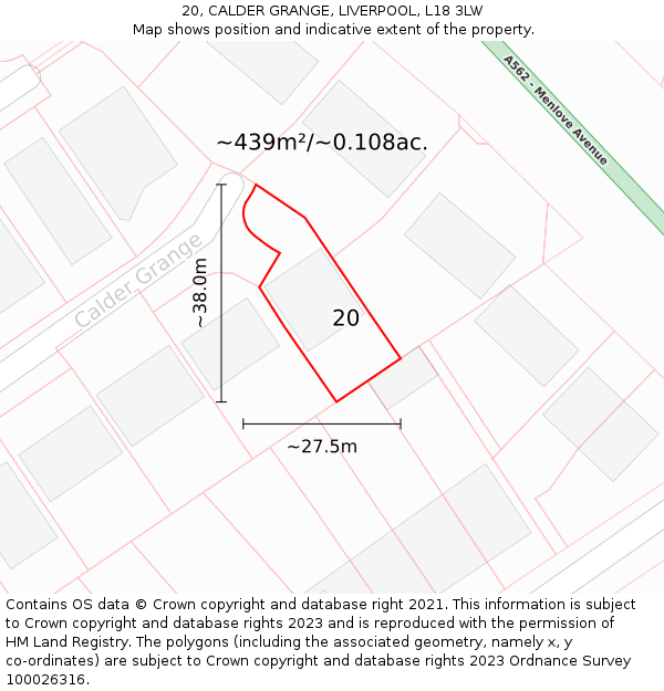 20, CALDER GRANGE, LIVERPOOL, L18 3LW: Plot and title map