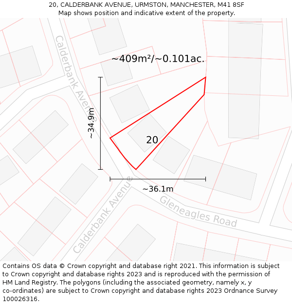 20, CALDERBANK AVENUE, URMSTON, MANCHESTER, M41 8SF: Plot and title map