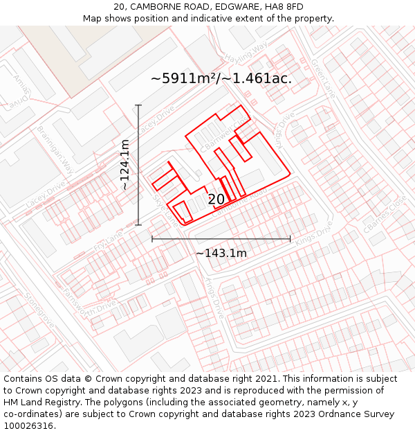 20, CAMBORNE ROAD, EDGWARE, HA8 8FD: Plot and title map
