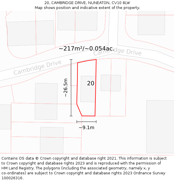 20, CAMBRIDGE DRIVE, NUNEATON, CV10 8LW: Plot and title map