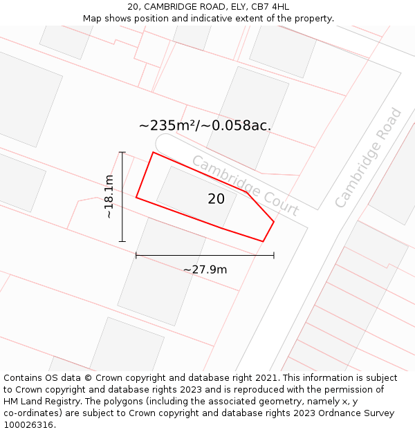 20, CAMBRIDGE ROAD, ELY, CB7 4HL: Plot and title map