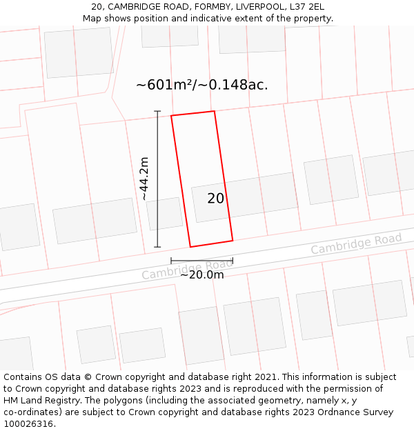 20, CAMBRIDGE ROAD, FORMBY, LIVERPOOL, L37 2EL: Plot and title map