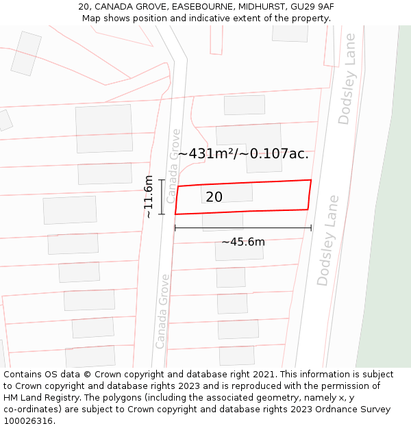 20, CANADA GROVE, EASEBOURNE, MIDHURST, GU29 9AF: Plot and title map