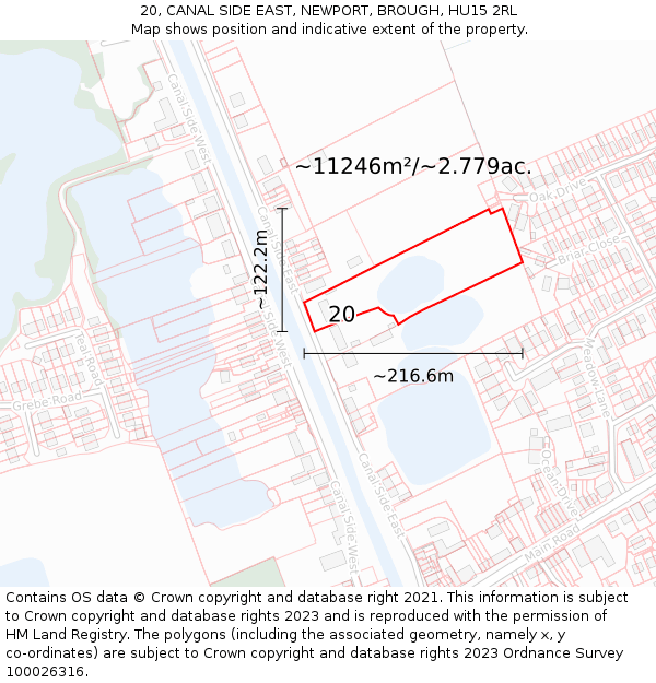 20, CANAL SIDE EAST, NEWPORT, BROUGH, HU15 2RL: Plot and title map