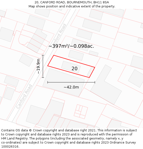 20, CANFORD ROAD, BOURNEMOUTH, BH11 8SA: Plot and title map