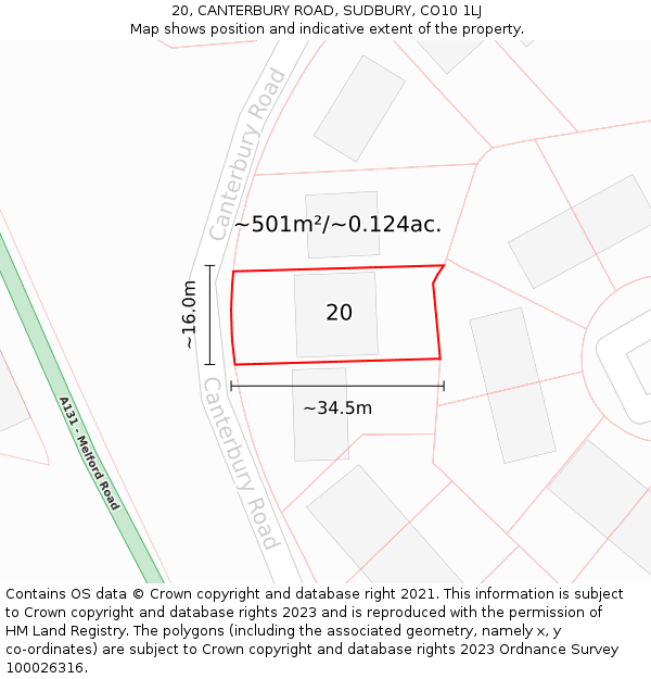 20, CANTERBURY ROAD, SUDBURY, CO10 1LJ: Plot and title map