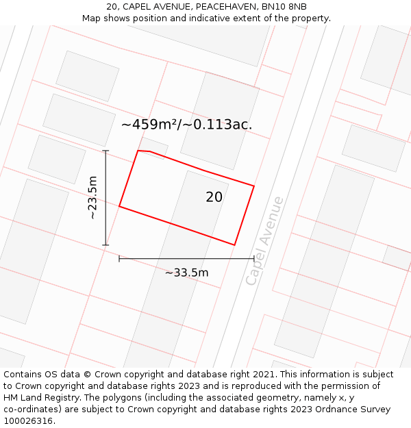 20, CAPEL AVENUE, PEACEHAVEN, BN10 8NB: Plot and title map