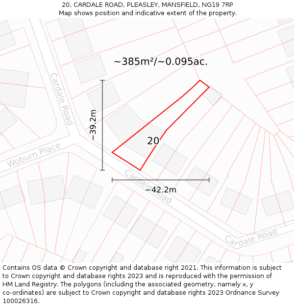 20, CARDALE ROAD, PLEASLEY, MANSFIELD, NG19 7RP: Plot and title map
