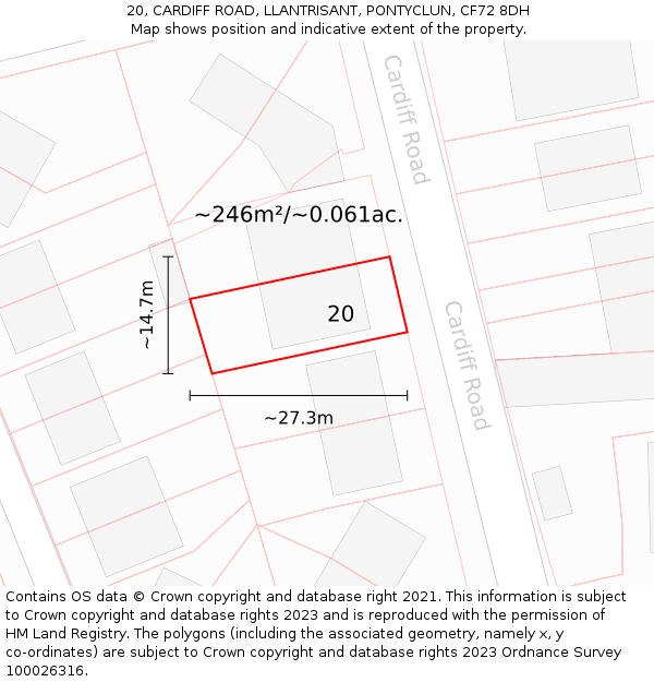 20, CARDIFF ROAD, LLANTRISANT, PONTYCLUN, CF72 8DH: Plot and title map