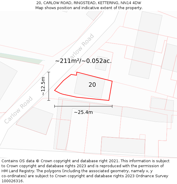 20, CARLOW ROAD, RINGSTEAD, KETTERING, NN14 4DW: Plot and title map