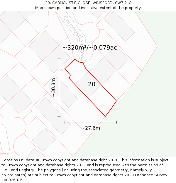 20, CARNOUSTIE CLOSE, WINSFORD, CW7 2LQ: Plot and title map